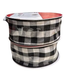 2Pcs Black White Buffalo Check Wired Ribbon 2.5" x 80ft‎ Celebrate It Michaels